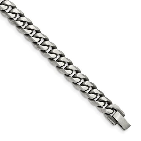 9mm Stainless Steel Antiqued Beveled Curb Chain Bracelet 8.25 Inch